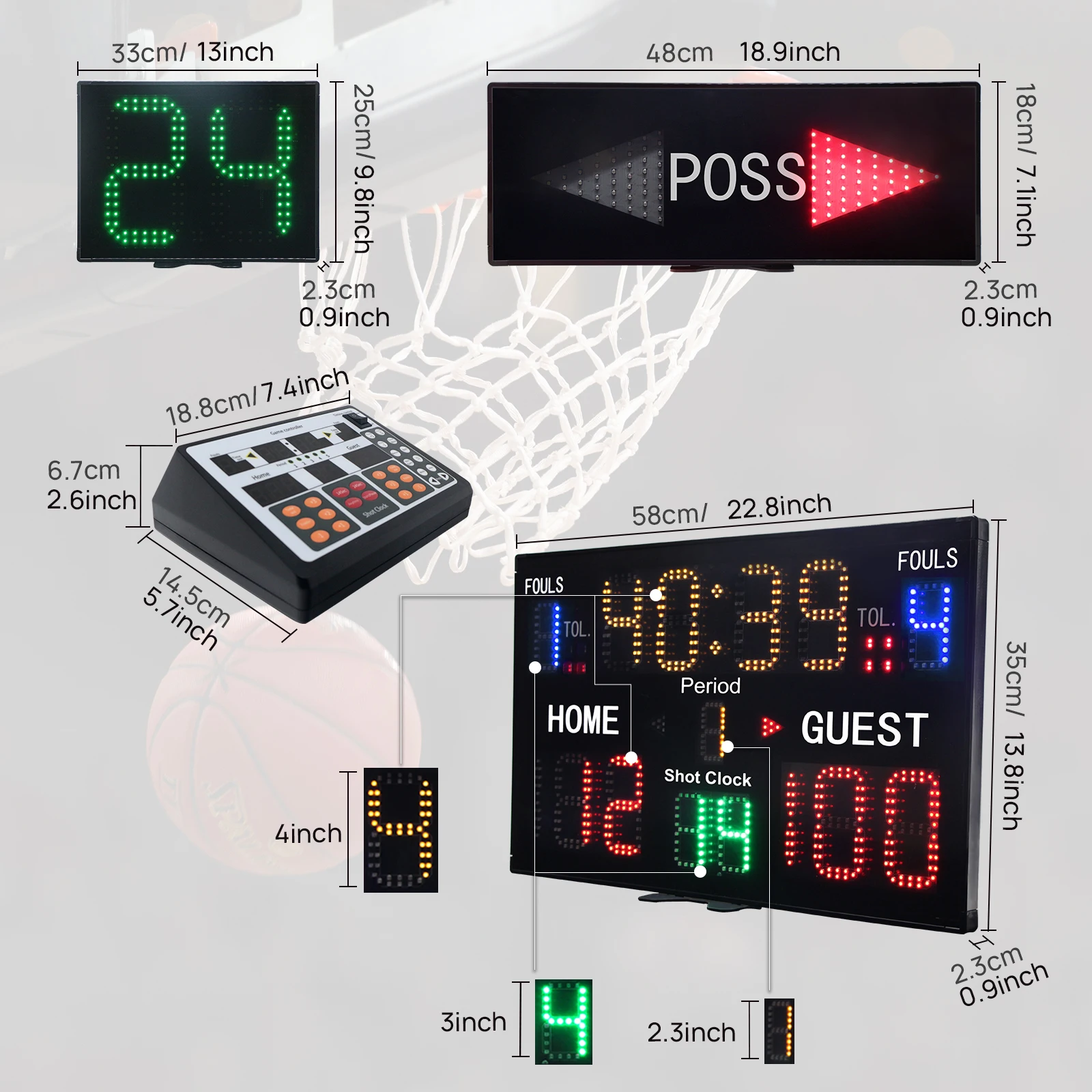 

18650 Built-in Battery or Type-C Powered Scoreboard Digital LED Basketball Scoreboard with 24s Shot Clock