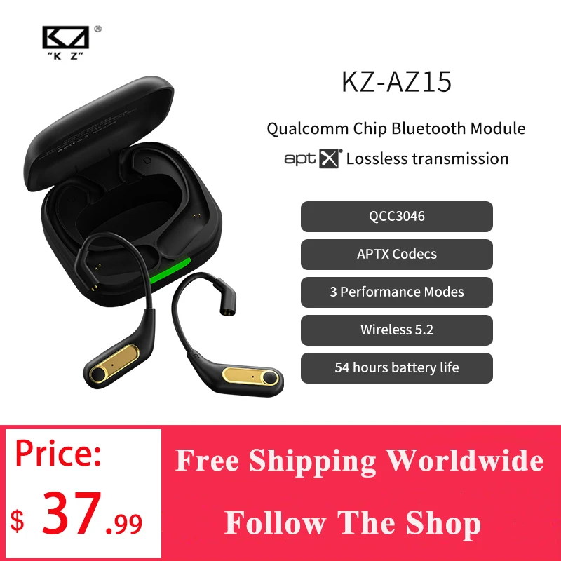 KZ AZ15 Upgrade Wireless Headphones Bluetooth-compatible 5.2 Cable Wireless Ear Hook B/C PIN Connector With Charging Case