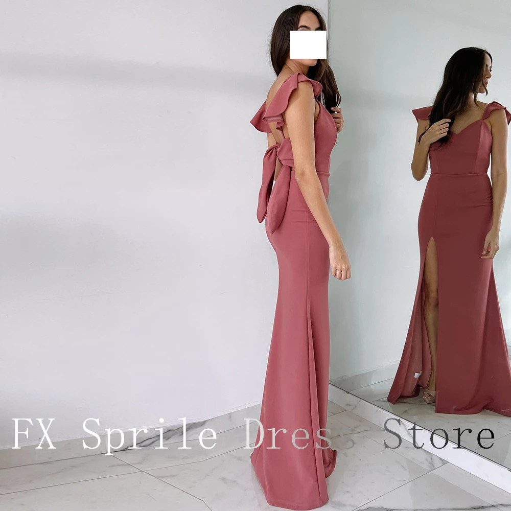 Formal Straight Floor Length Jersey V-Ncek Evening Dress Spaghetti Pleats Straps Classic Sleeveless Solid Color Sweep Train