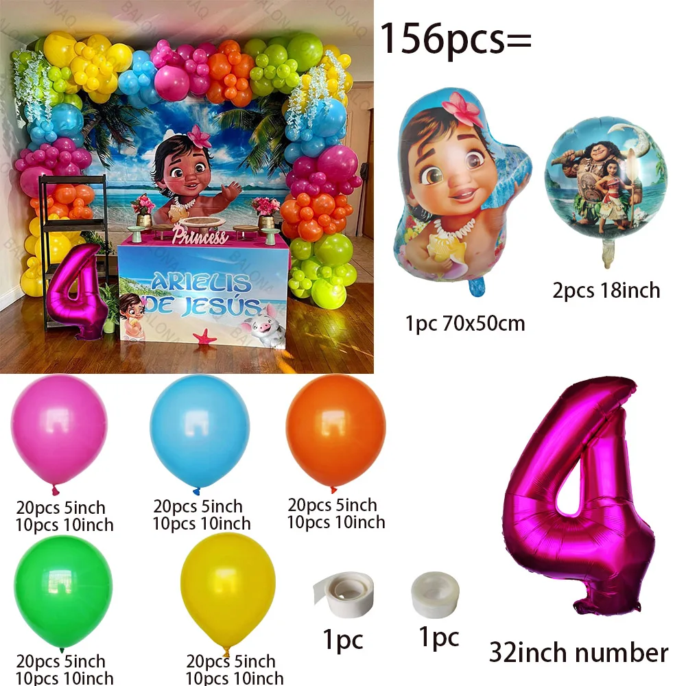 1Set Disney Moana Party Balloons Garland Arch Kit 32inch Green Number Foil Ballons For Kids Birthday Decors Baby Shower Globos