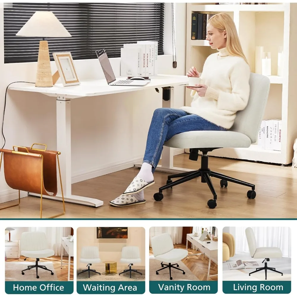 كرسي مكتب دوار قابل للتعديل بعجلات، تصميم واسع الأرجل، مقعد قماش مريح للاستخدام المنزلي