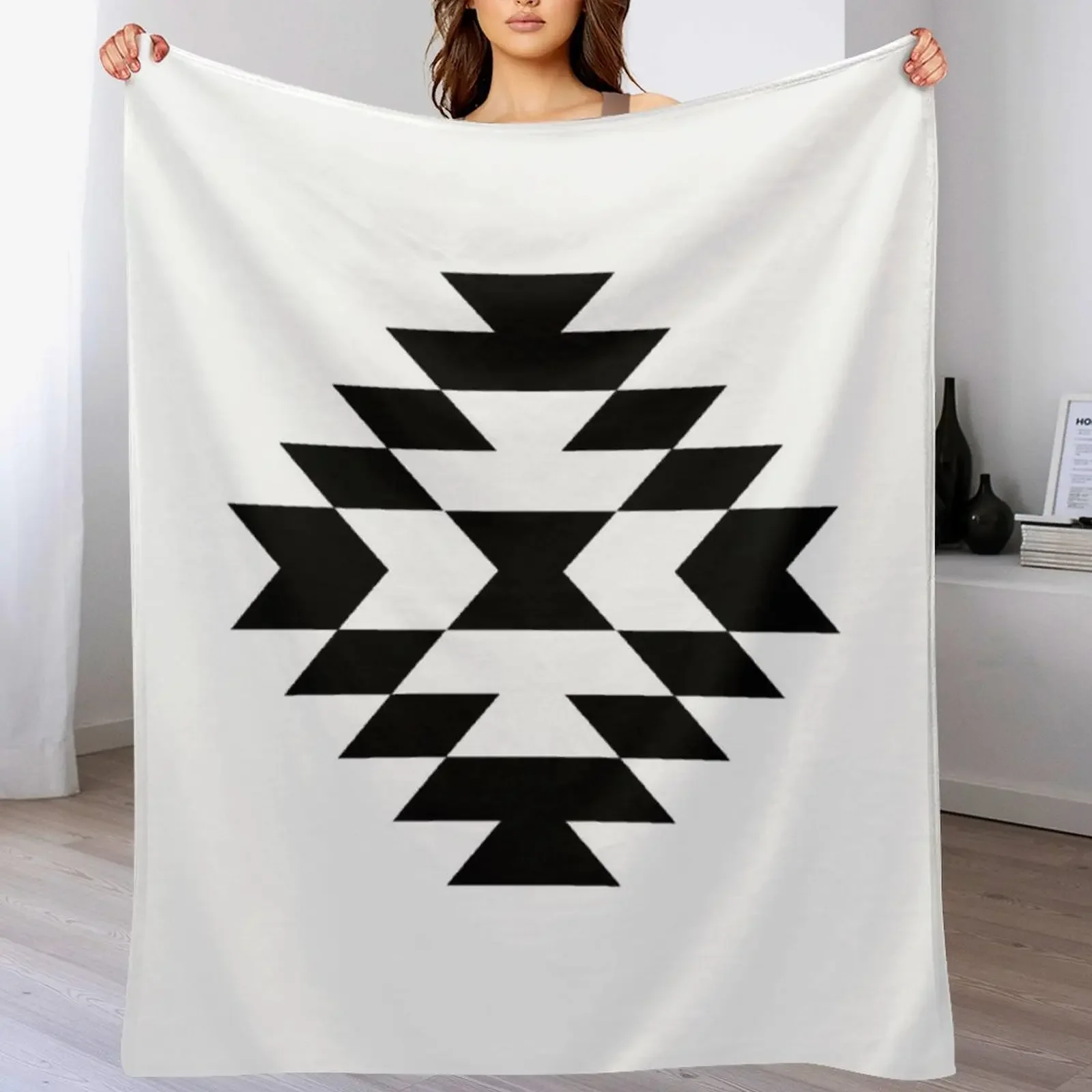 Aztec Stylized Symbol Black and White Throw Blanket Moving Cute Softest Blankets