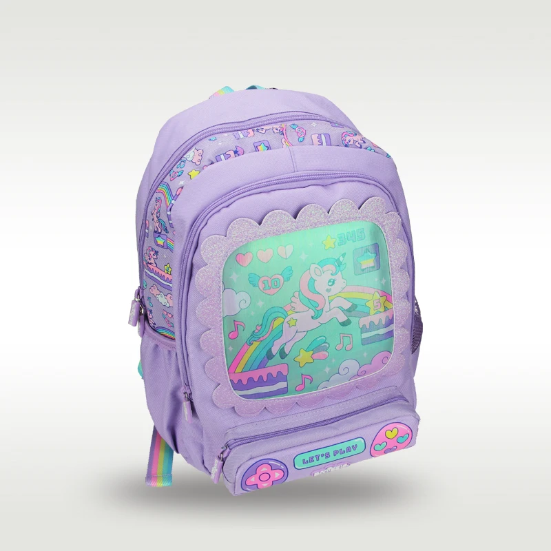 Australië Smille Hot-Selling Originele Kinderen Schooltas Meisje Rugzak Paarse Eenhoorn Cartoon Vorm Schoolbenodigdheden 14 Inch