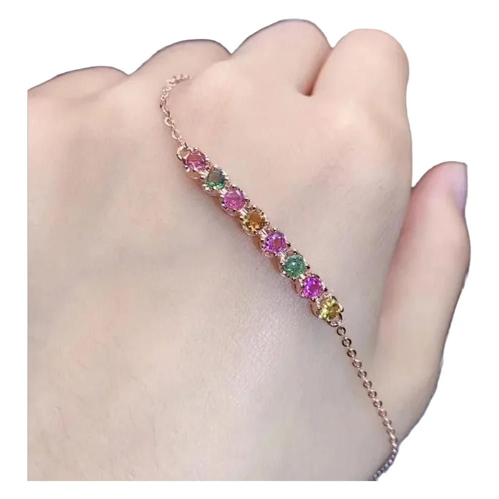 

KJJEAXCMY Fine Boutique Jewelry 925 Sterling Silver Inlaid Gemstone GEM Tourmaline Women MISS Hand Bracelet Vintage