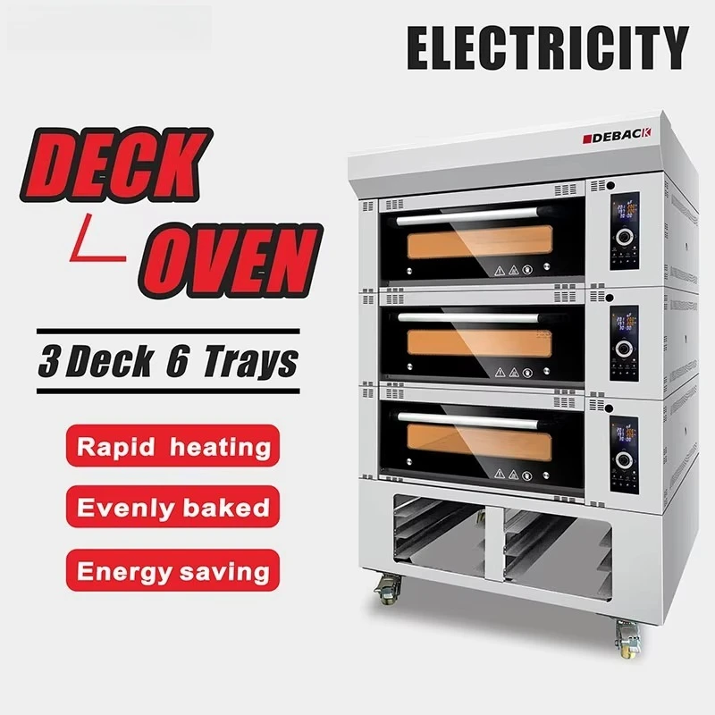 Baking Machine Bakery Equipment 3 Deck 6 Trays Electric Gas Deck Oven for Bread Baking in Restaurants Food Shops