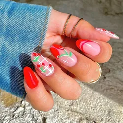 Medium Length Almond Fake Nails Fashion Pointed Head Wearable Manicure False Nail Full Cover Press on Nails Girl