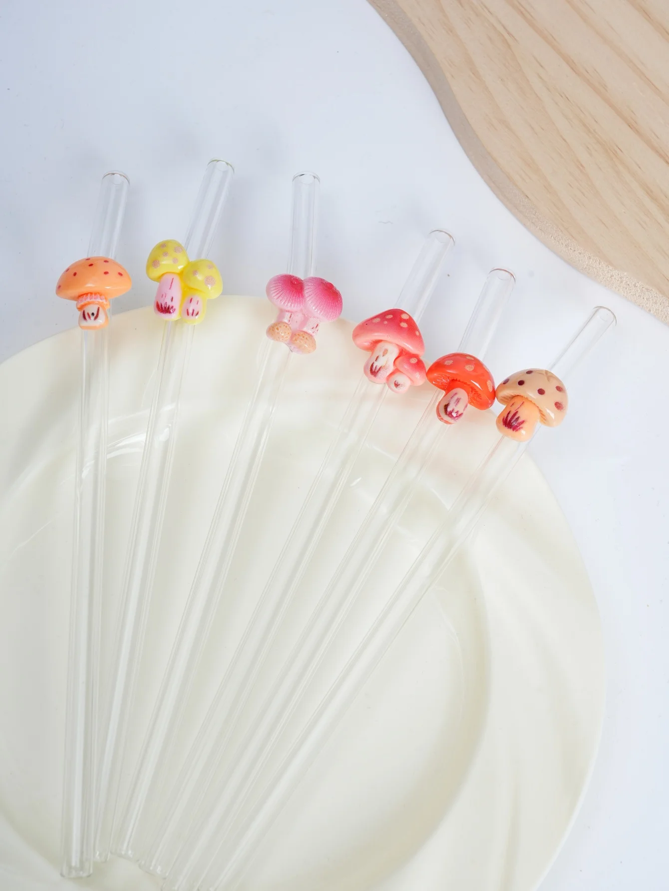 1/2/7PCS Enchanted Mushroom Glass Straw Set, Colorful Handcrafted Bent Straw for Juice & Cocktails, Whimsical Party Atmosphere
