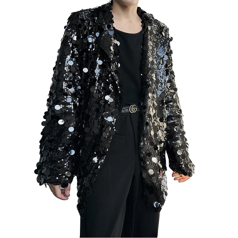 Sequin Coat Blazer Men Women Streetwear Fashion Show Hip Hop Loose Casual Retro Blazers Suit Jacket Singer Performance Costume