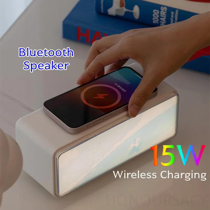 

HIFI Stereo Bluetooth Speaker 15W Wireless Charging Desktop Ambient Lights Protable Mini Subwoofer White Noise Aid MP3 MusicBoxs