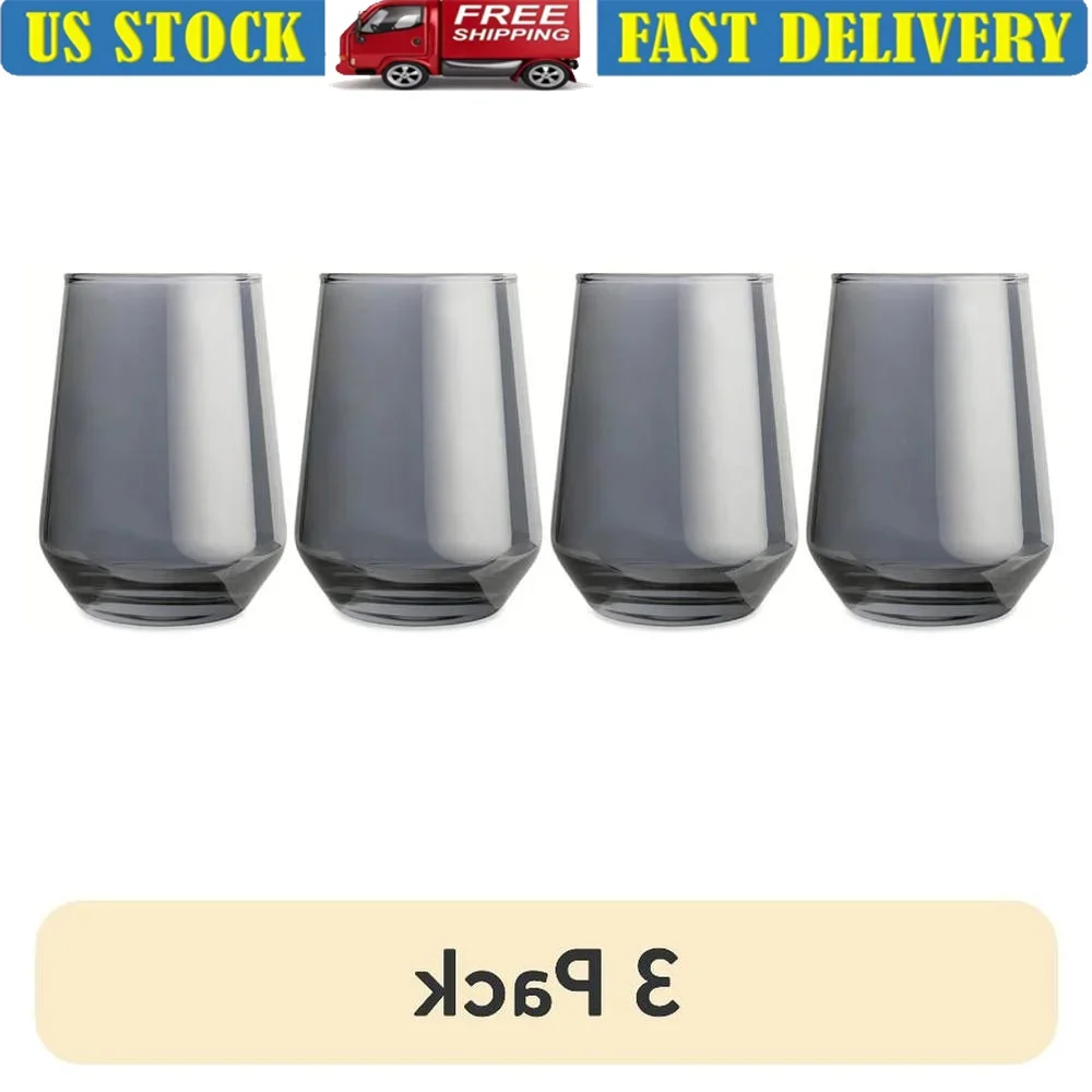 

4 Pack Angled Stemless Wine Glass Set Elegant Modern Design Functional Wine Tumblers Ideal Entertaining Home Bars Gift Set