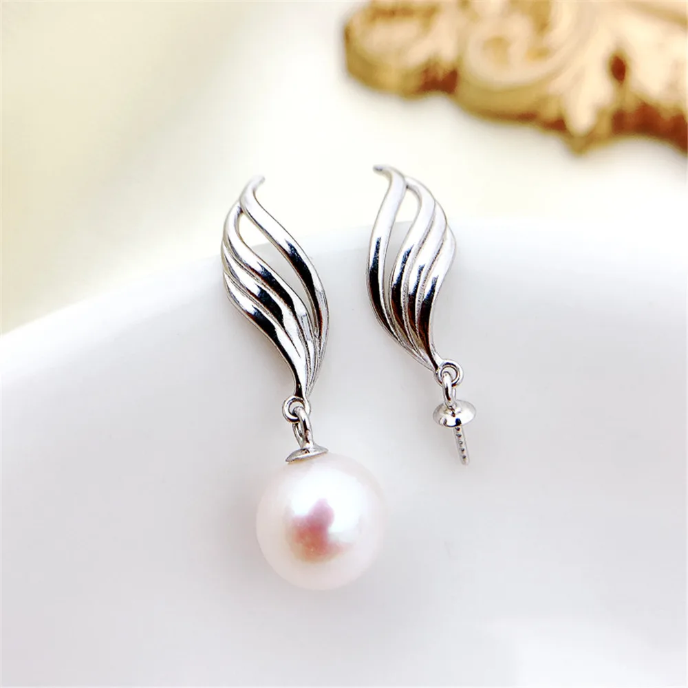 Solid S925 Sterling Silver Earring Settings for DIY, Handmade Material, Fine Jewelry, Finding Accessories, E010, 1 Pair