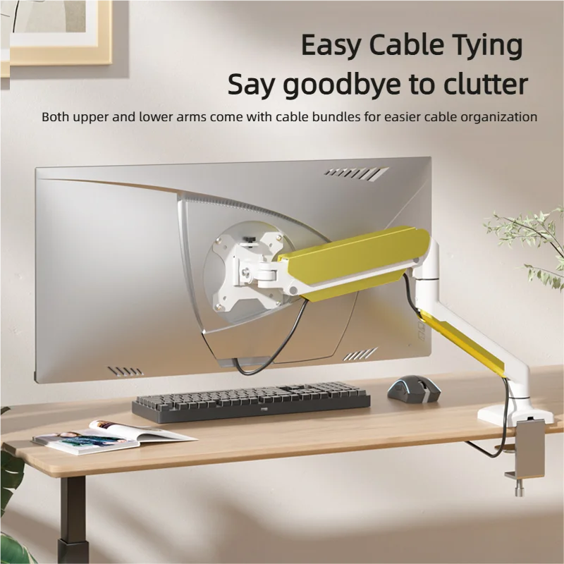 Monitor Mount Arm Load 10KG 17~35 Inches (White & Gold) Monitor Stand with Clamp/Grommet Mount Base Home Office Monitor Stand