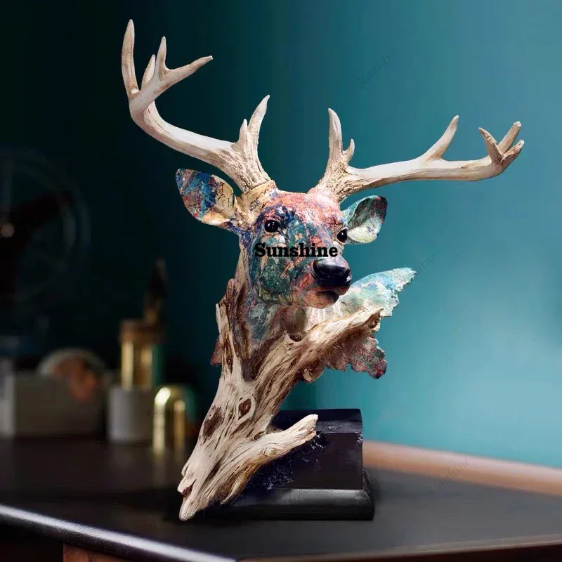 

Nordic Style Graffiti Deer Ornament Home Decor Resin Simulation Deer Head Statue Home Office Creative Decoration Crafts