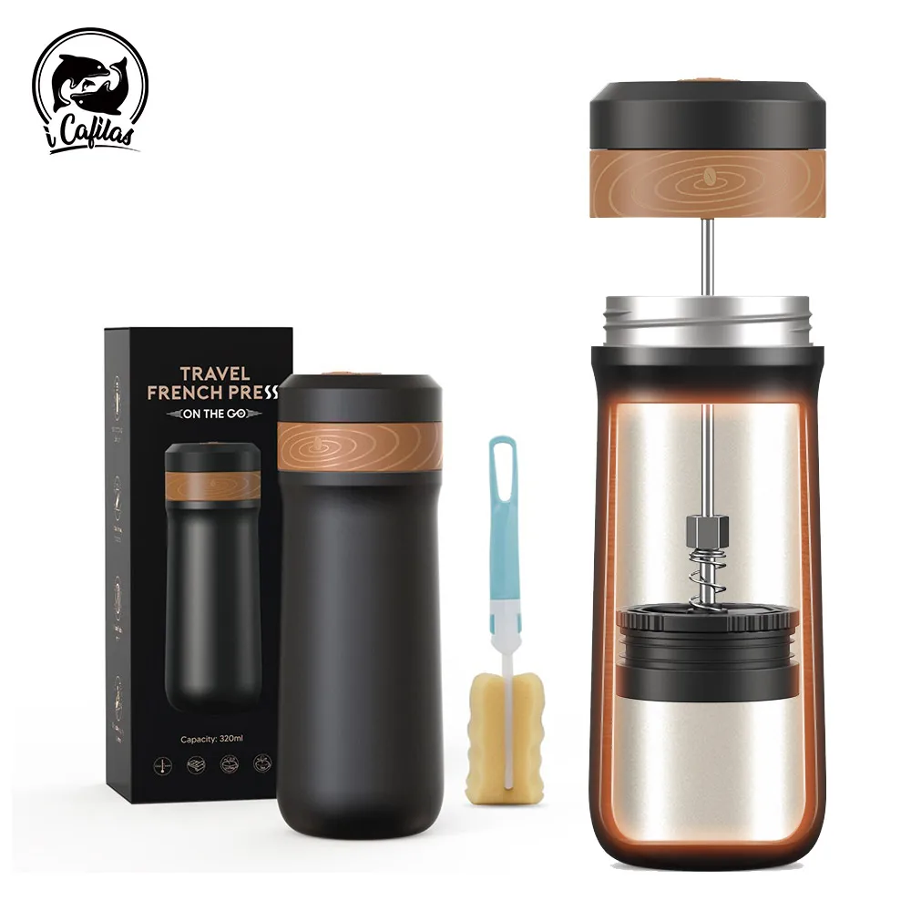 

350ml ICafilas Portable Coffee Pot French Press Coffee Tea Maker Stainless Steel Insulated Travel Mug With Coffee Plunger Filter