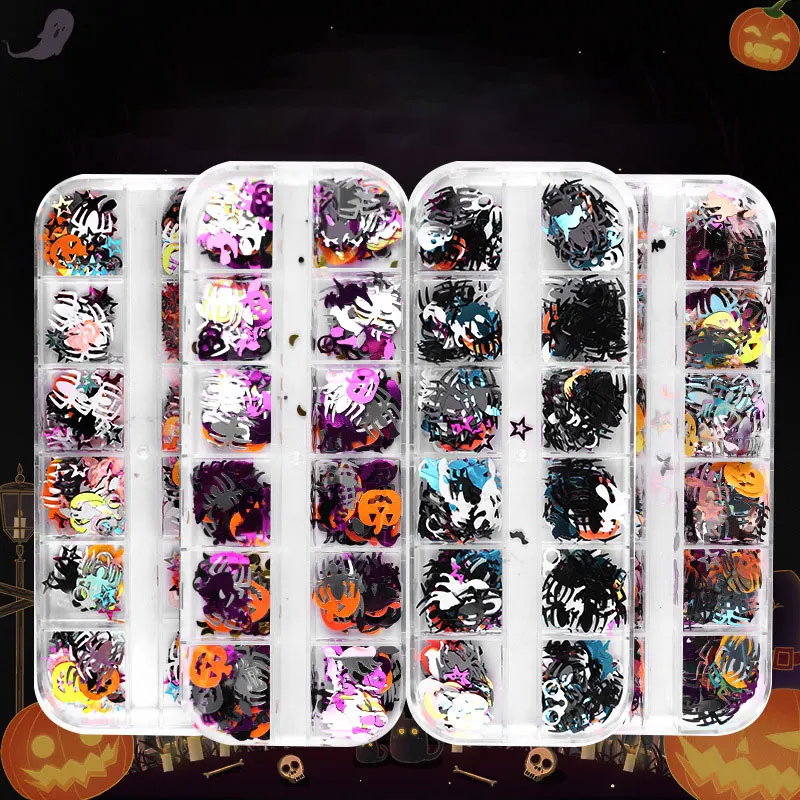 12 Boxes of Halloween Nail Art Sequins Beauty False Eyelashes Decorative Sequins Nail Art Sequins Sequins Ghost Festival Art