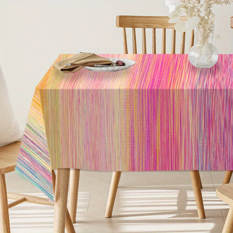 One abstract linen-style tablecloth - colorful stripes, durable polyester rectangle
