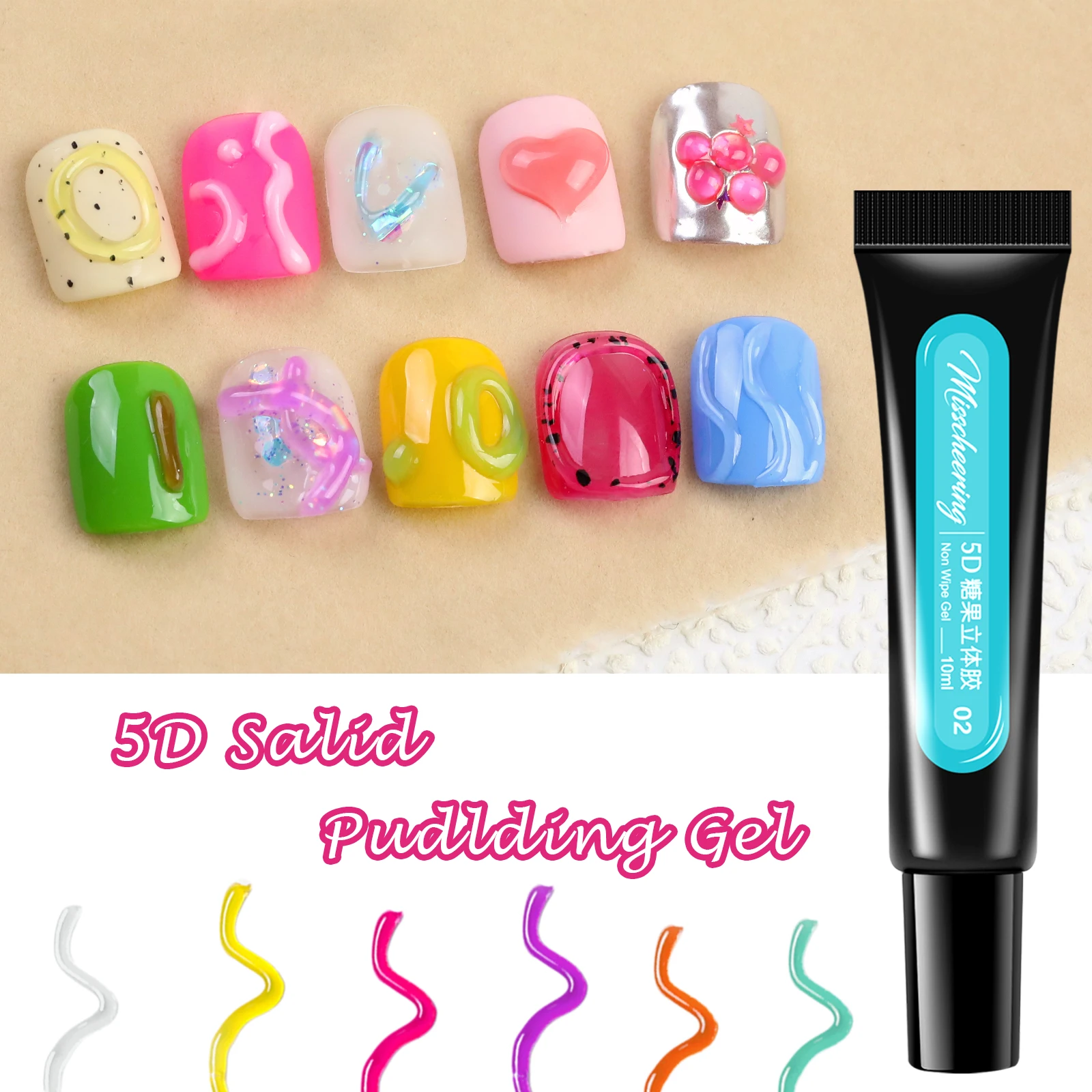 10ml 5D Non-Wipe 3D Geprägtes Nagelkunst-Gel Y2K Kawaii Bonbonfarben Stereo-Skulptur-Gel für DIY Nageldekoration Maniküre Niedliche Kunst