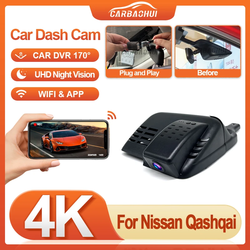 التوصيل والتشغيل حلقة تسجيل UHD للرؤية الليلية 4K داش كام سيارة DVR كاميرا لنيسان قاشقاي j10 j11 j12 2015 2016 2017 2018 2019 #5