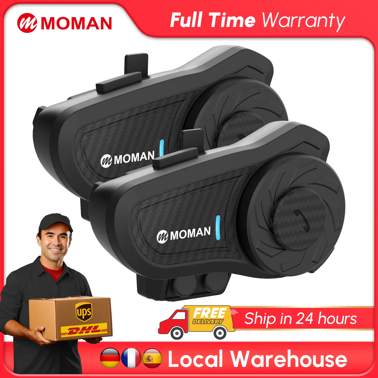 ชุดหูฟังสำหรับหมวกกันน็อคมอเตอร์ไซค์ Moman H2PRO กันน้ำ พร้อมวิทยุ FM ฟังเพลงได้  หน้าจอ LED สำหรับผู้ขับขี่