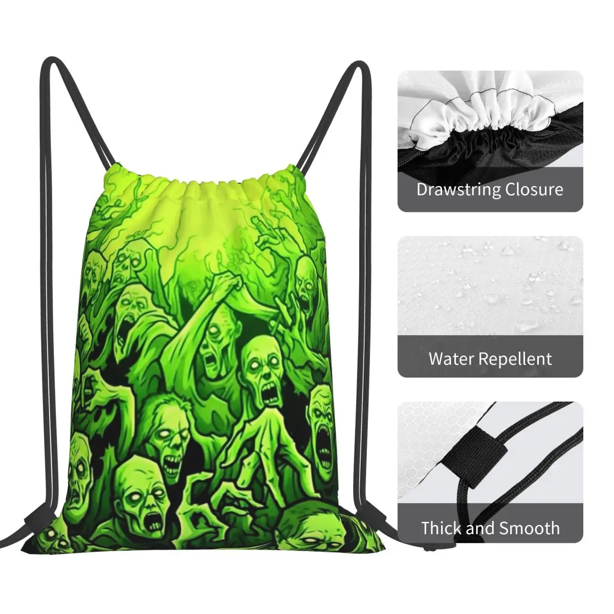 Ghost Skull Print Luminous Horror Night Halloween Backpacks Casual Portable Drawstring Bundle Pocket Sports Bag Book Bags Travel