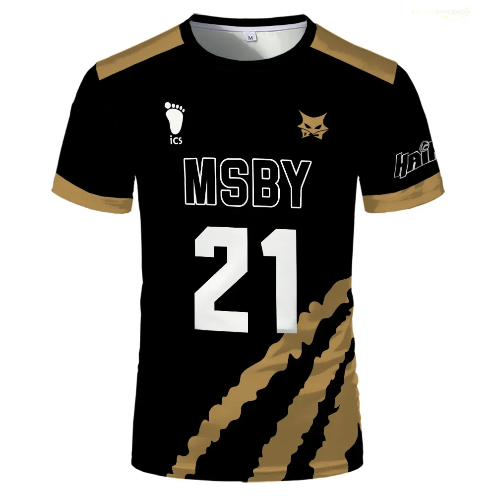 Kaus Jersey Bola Voli Jackal Hitam Hinata Shoyo Musim Panas Kaus Anime Haikyuu MSBY Kaus Cetak Atasan Anak Besar Olahraga Jalanan