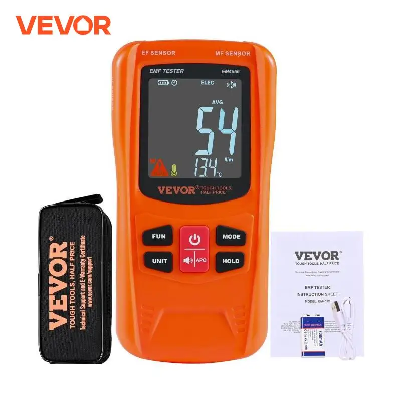 VEVOR 3-in-1 EMF Meter 5Hz-6GHz Handheld Rechargeable Electromagnetic Field Radiation Detector Digital LCD EMF Tester, Discount