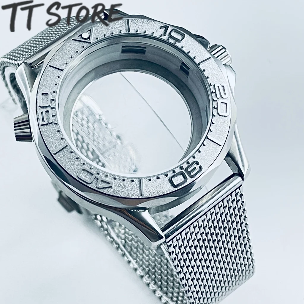 Men's NH35 Watch Case Dial with Mesh Strap Bracelet Stainless Steel 10ATM Waterproof 41mm Fit for Seamaster 300 Models NH35/36