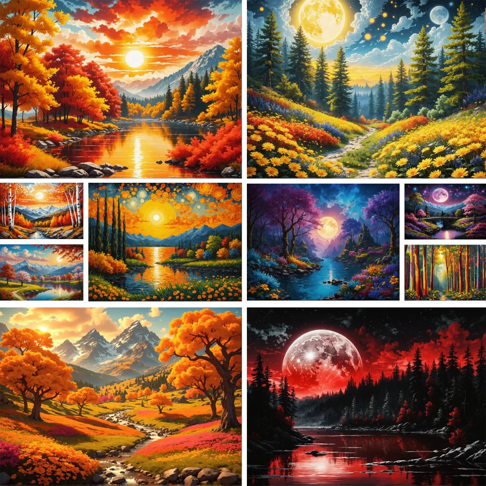 Landscape Beautiful Nature Printed Cross-Stitch Embroidery Full Kit Handicraft Handiwork Needlework Hobby Design Magic Mulina