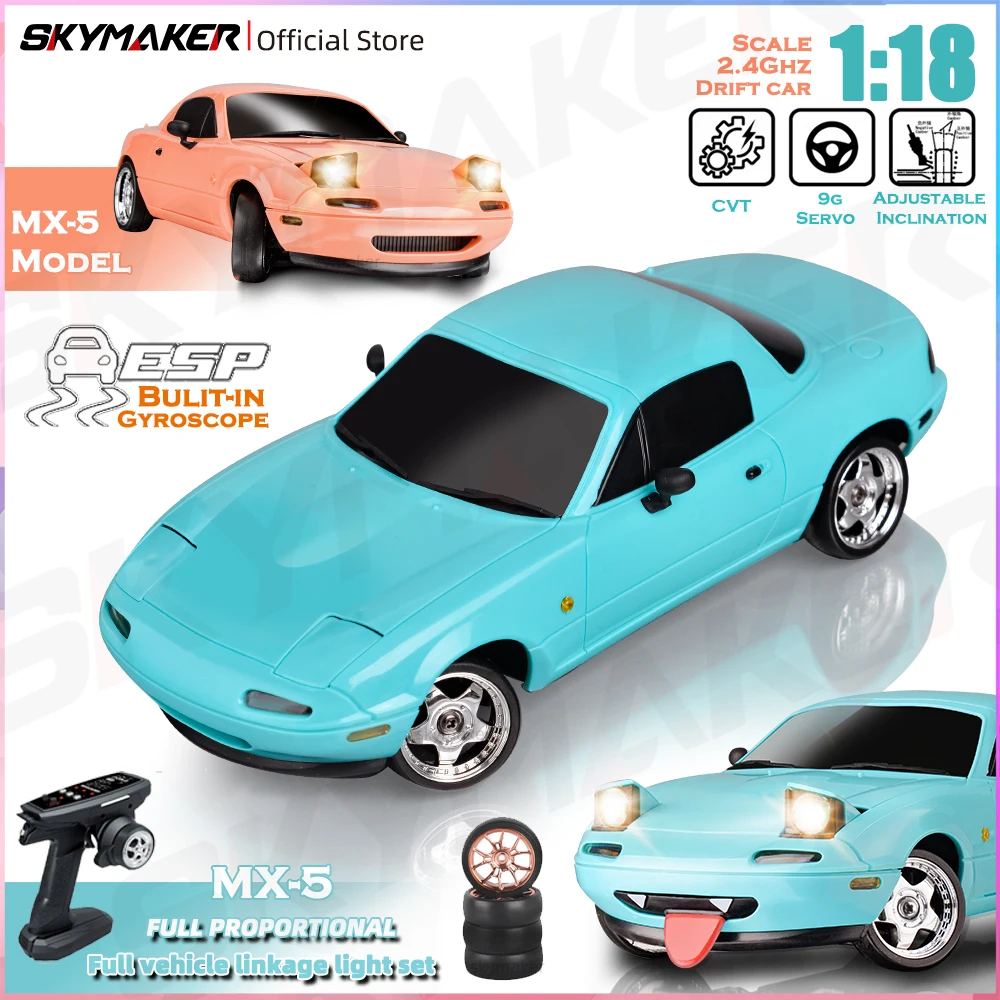 Skymaker LDRC LD1804 1/18 RC Drift Car MX5 2.4GHz RWD with ESP Gyroscope on-Road LED Lights Full Scale RC Cars Children Toy Gift