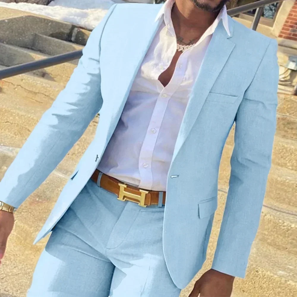 Traje Formal entallado para hombre, chaqueta de 3 piezas con solapa con muescas, conjunto de chaleco y pantalón para boda, negocios, trajes de esmoquin de playa de verano para hombre