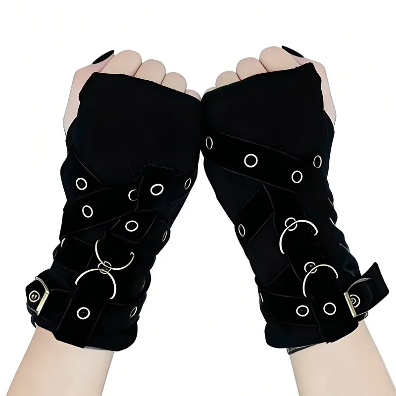 Fingerless Gloves Black Short Punk Style Arm Warmers Sleeves Unisex Halloween Costume