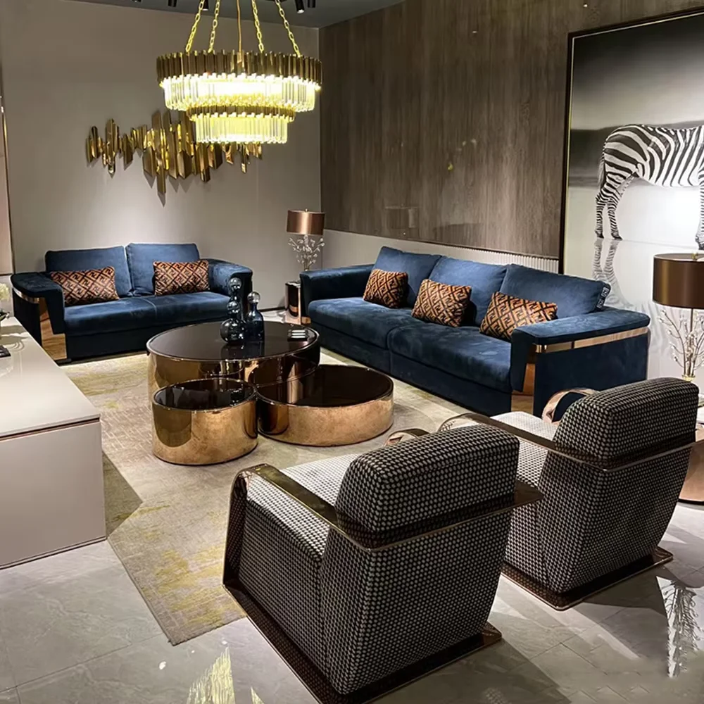 Italian Villa Model House Large Living Room Sofa Minimalist Modern Light Luxury Leather Sofa Combination