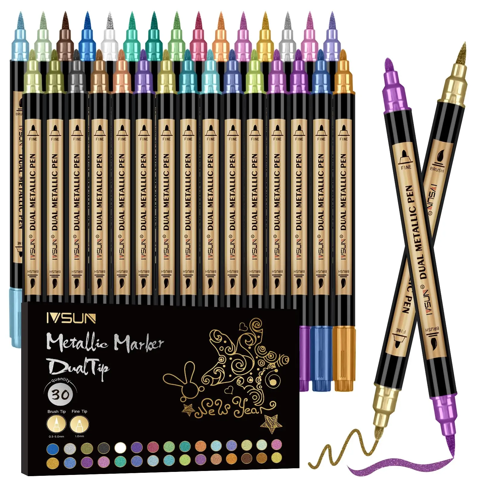 

Dual Tip Paint Pens, 30 Metallic Colors for Scrapbooking, Glass, Wood & Card Making