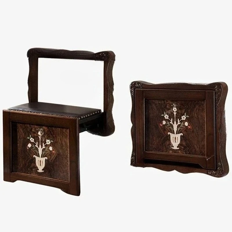 

Creative Wall-mounted Shower Seats Folding Bath Chair American Retro Shoe Changing Stool Household Porch Solid Wood Carved Stool