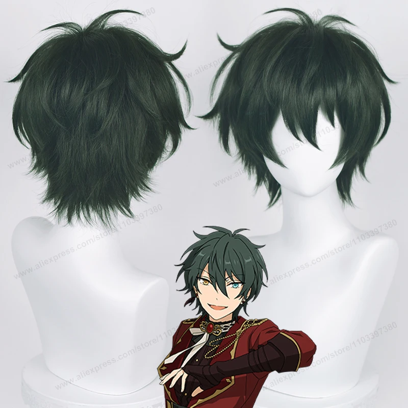 Anime ES Mika Kagehira Cosplay Wig  30cm Dark Green Hair Kagehira Mika Wigs Heat Resistant Synthetic Hair + Wig Cap