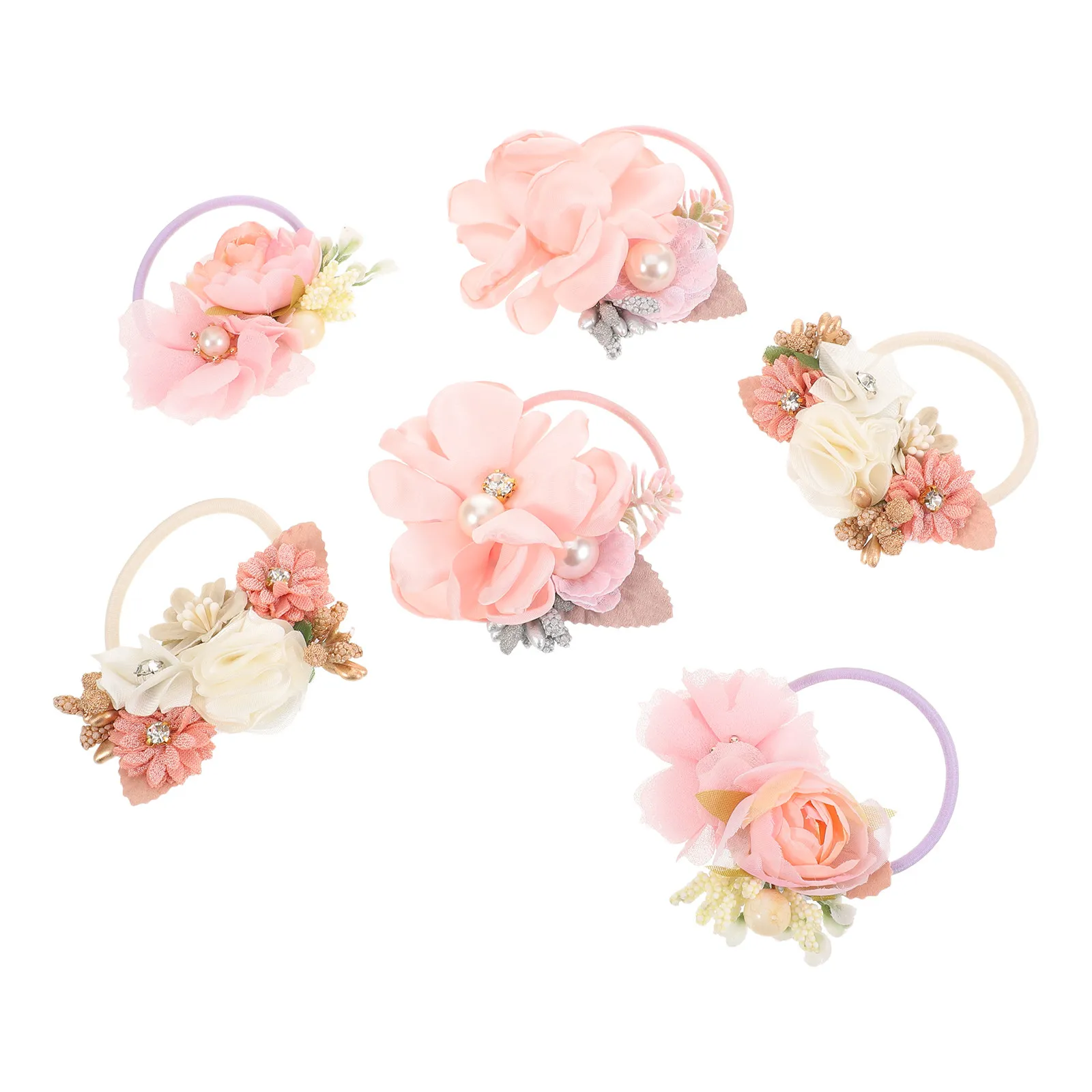 

6pcs Flower Ties Mini Elastic Ponytail Holders For Floral Hair Accessories Seamless Hair