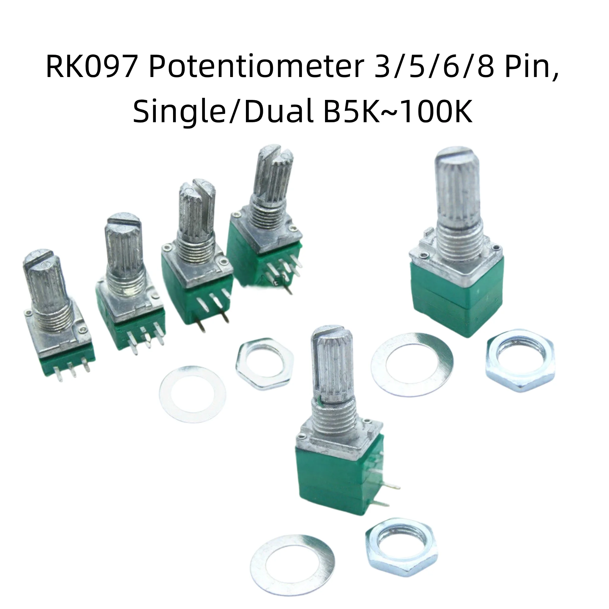 RK097 Volume Potentiometer 3 5 6 8 Pin Single Dual Gang B5K 10K 20K 50K 100K Adjustable Resistor for Audio Volume Control