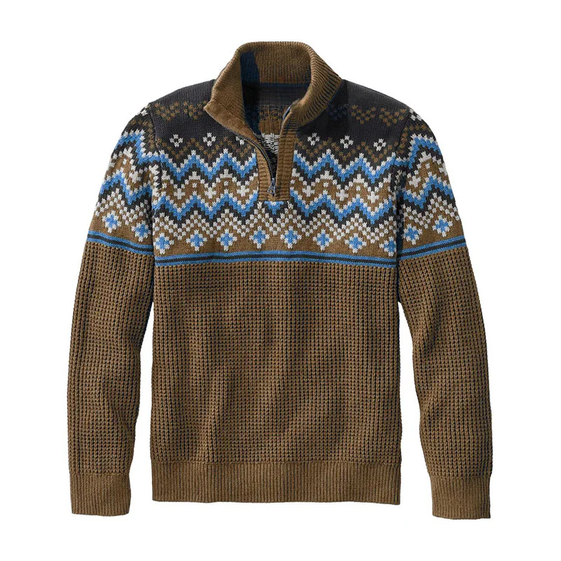 

Весенне-осенний новый модный мужской контрастный цвет, повседневный модный простой базовый вязаный свитер на молнии с воротником-стойкой, пуловеры для мужчин