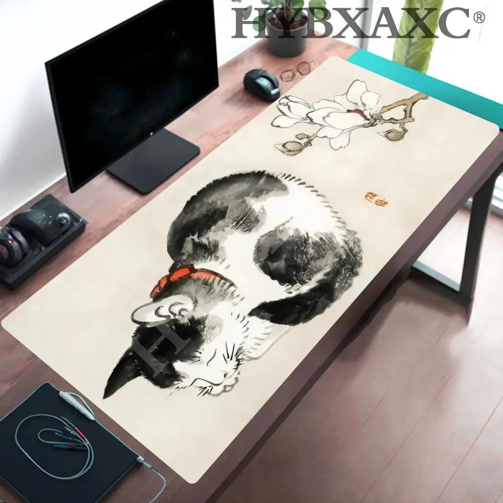 HYBXAXC Ukiyo-E Cat Desk Mat Vintage Japanese Art Mouse Pad Anti-Slip Stable Smooth Table Mat for Computer Keyboard Home Office