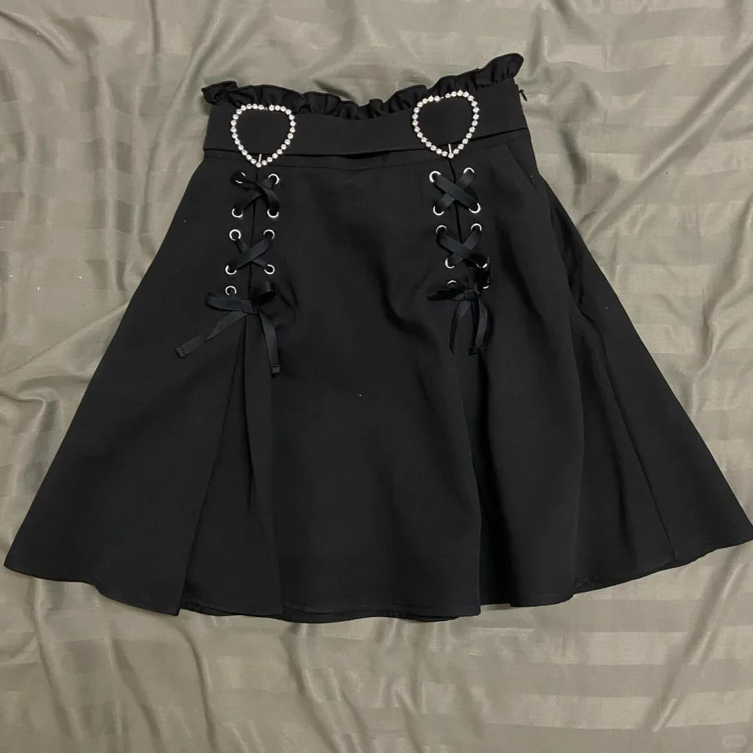 Aesthetic Harajuku Sweet Style Y2k Girl High Waist Mini Bow Bandage Skirt Kawaii Slim Women Streetwear Gothic Jk Skirt 2025 New