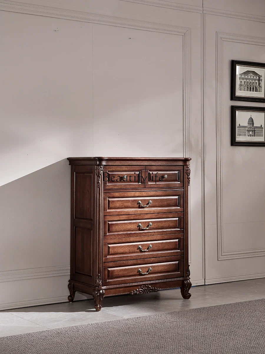 

lAmerican solid wood chest bedroom log storage black walnut drawer locker