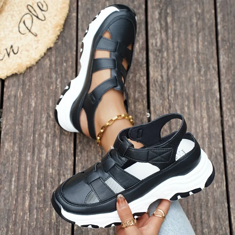 

Women Platform Shoes Summer Casual Ladies Sandals Buckle Strap Rome Solid Hollow Wedges Plus Size Women Slippers Zapatos Mujer