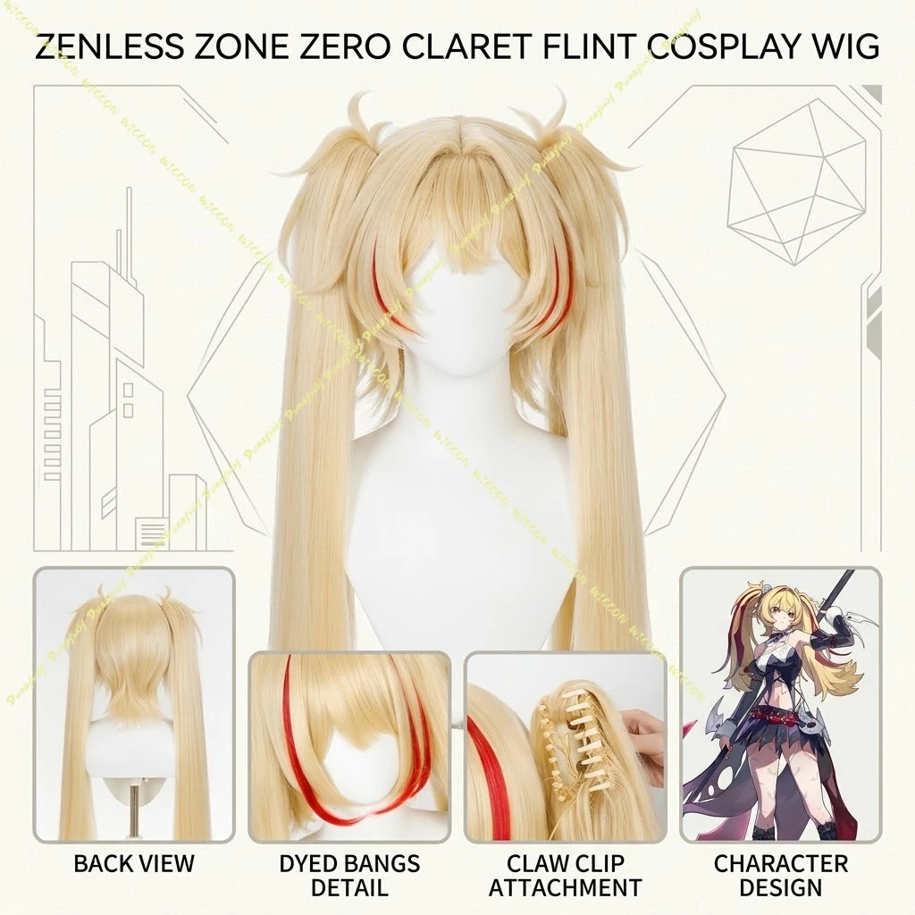 GCharacter Claret Flint Custome ame Zenless Zone Zero Cosplay Wig Preorder Stylized Cos Hair For Cos Party Photo Shooting Anime view 2