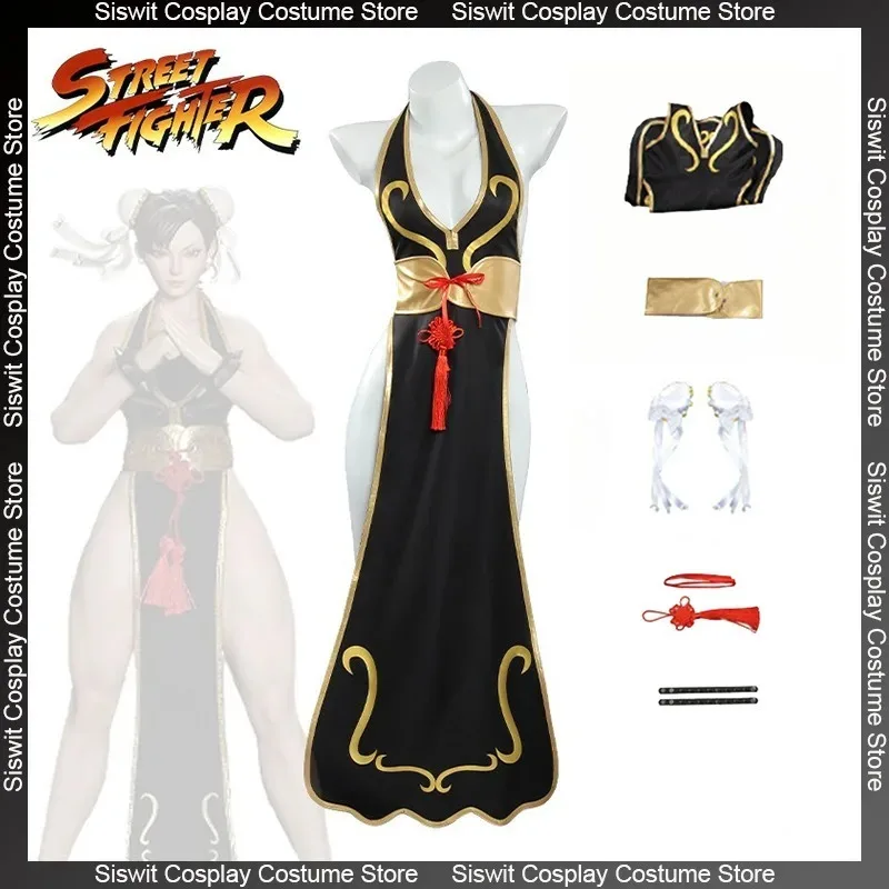 

Elastic Li game cosplay costume battle uniform black cheongsam sexy jumpsuit Chinese style anime Carnival party dress up girl
