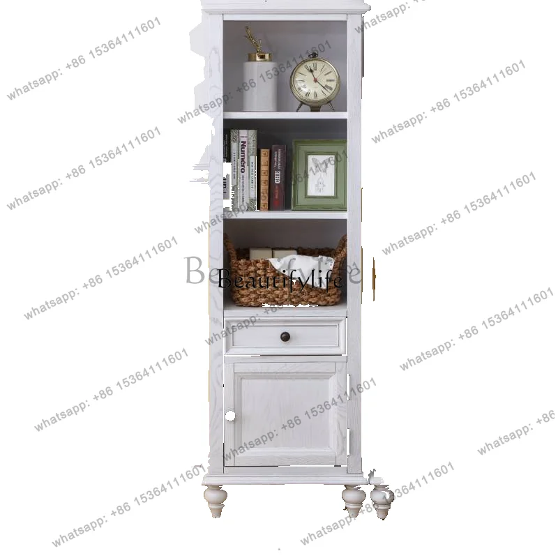 pg45American country single door wine cabinet solid wood living room side cabinet multi-layer storage white ash wood