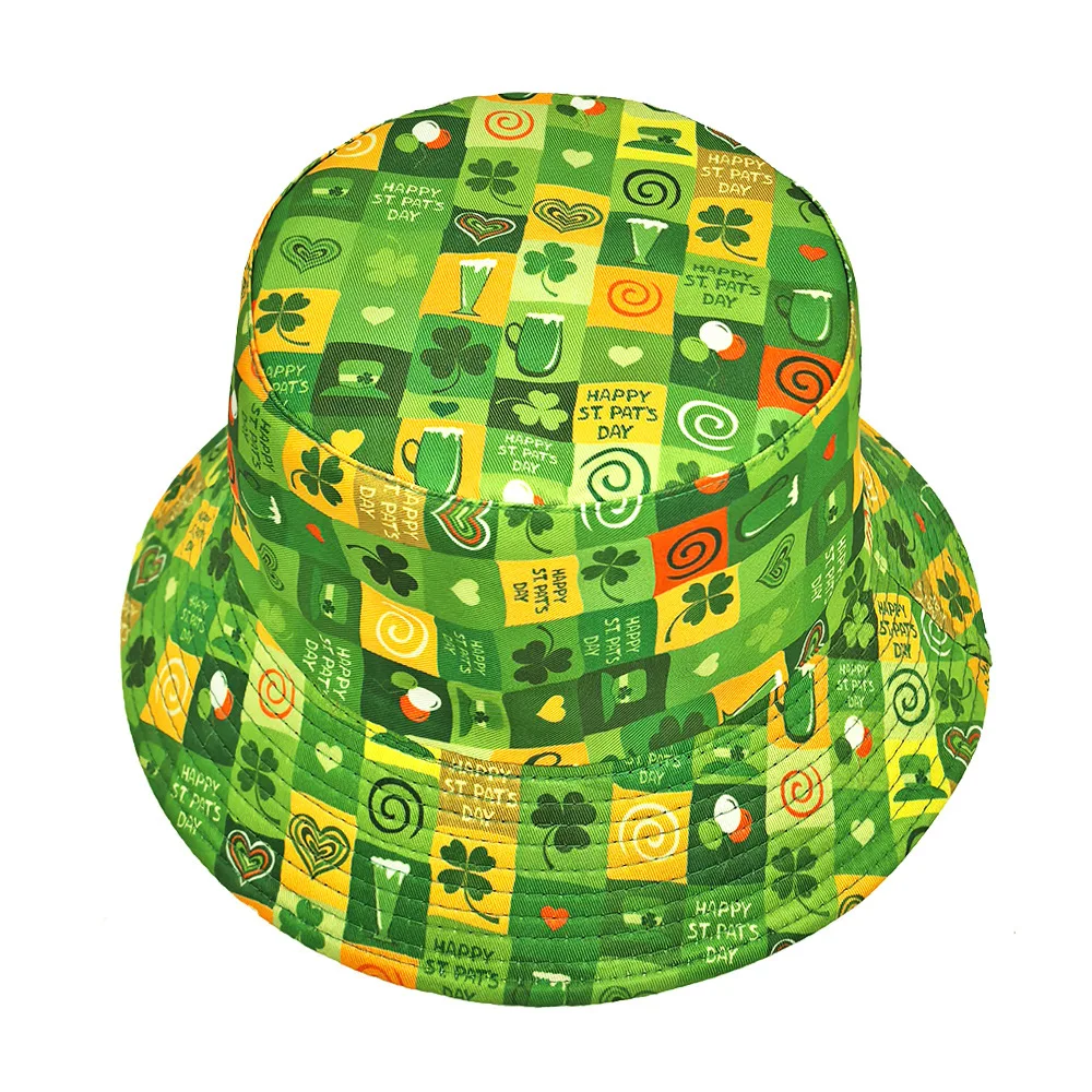 Green Panama St. Patrick's Day Green Hat Ireland Clover Print Bucket Hat Women Men Festival Party Fisherman Cap Summer Sunscreen