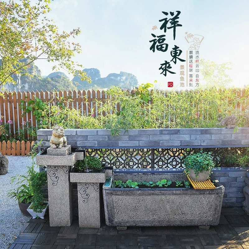 Chinese-style flowing water ornament, courtyard, garden, balcony, outdoor layout, landscaping, fish pond, water feature, small f