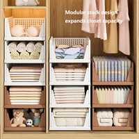 Stackable Storage Basket Plastic Folding Closet Organizers Storage Box Wardrobe Drawer layered Partition Clothes Storage rack - Image 2