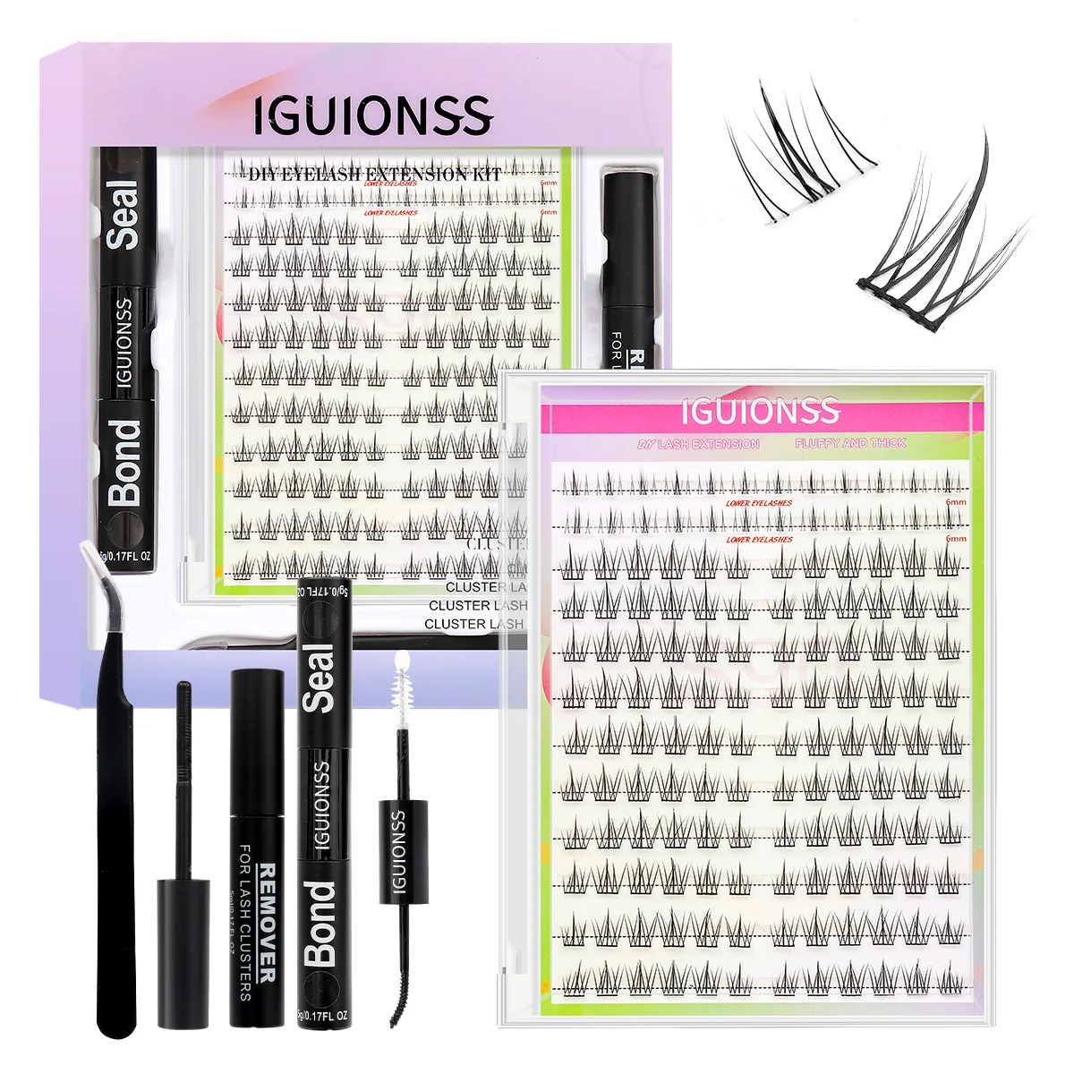 

IGUIONS New False Eyelash Set IG05 Single Cluster Lower Eyelash D Bend Segmented Eyelash Strap Adhesive Tweezers Set Novice Make