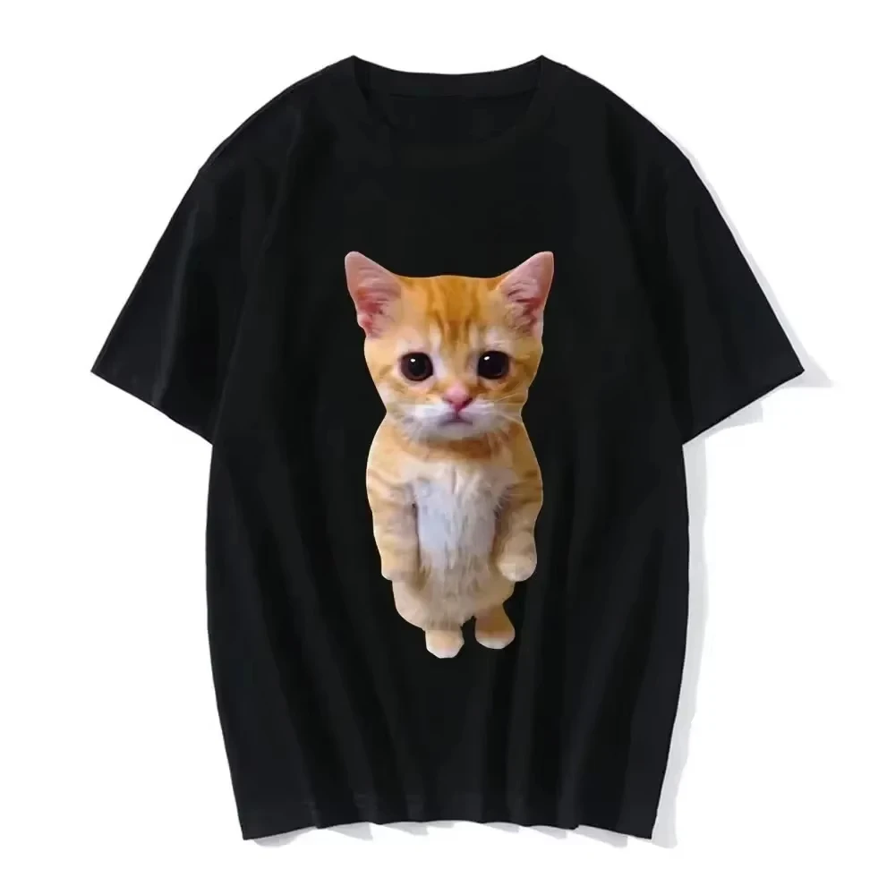 Cute Orange Kitten Print T-shirt Women Men Casual Short Sleeve Crewneck Tee Summer Fashion Cat Graphic Streetwear Tops